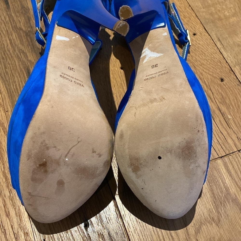 Havi Elle Rare Luxury Cobalt Blue Platform Suede PeepToe Made in Italy Heels 7.5 - Picture 8 of 13